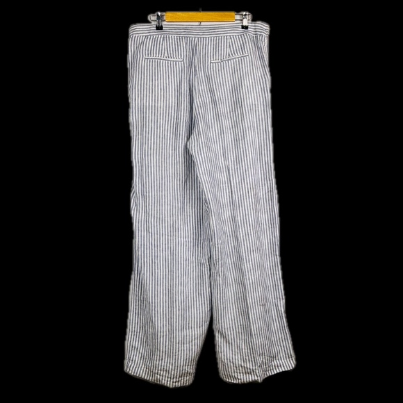Tahari Womens Wide Leg 100% Linen Pants Sz 14 Blue White Stripe Beach Breathable - Picture 2 of 9